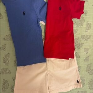 Ralph Lauren Blue and Red Polo Shirts with Cream Shorts